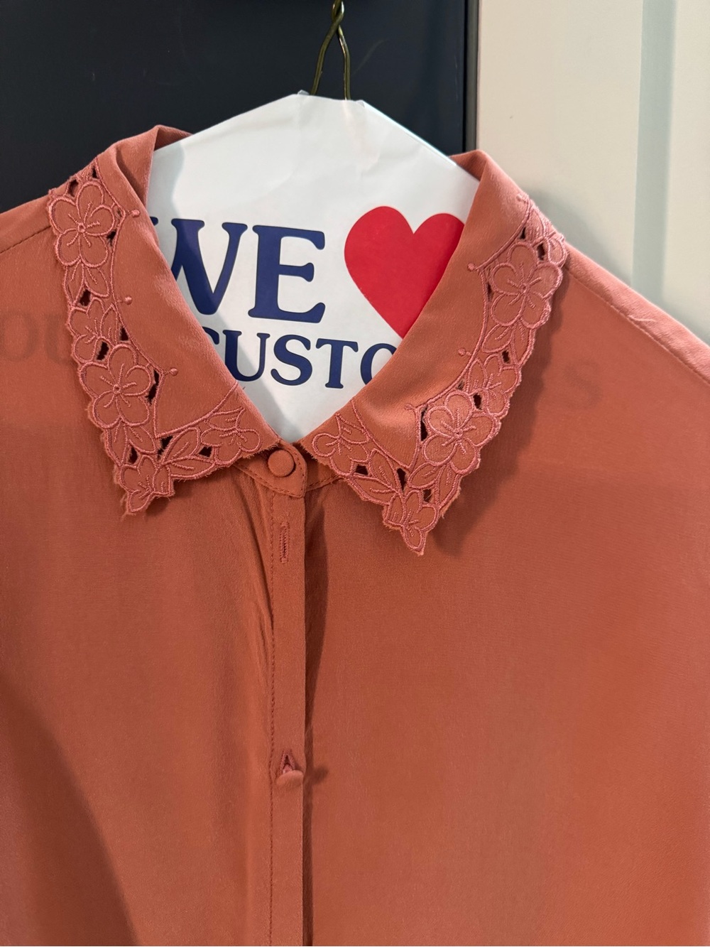 Sezane Embroidered Silk Button-Front Blouse S 4